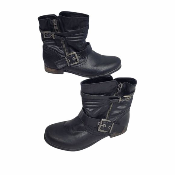 ALDO moto boot Kauer black flat faux leather zip biker 7 - Picture 3 of 10